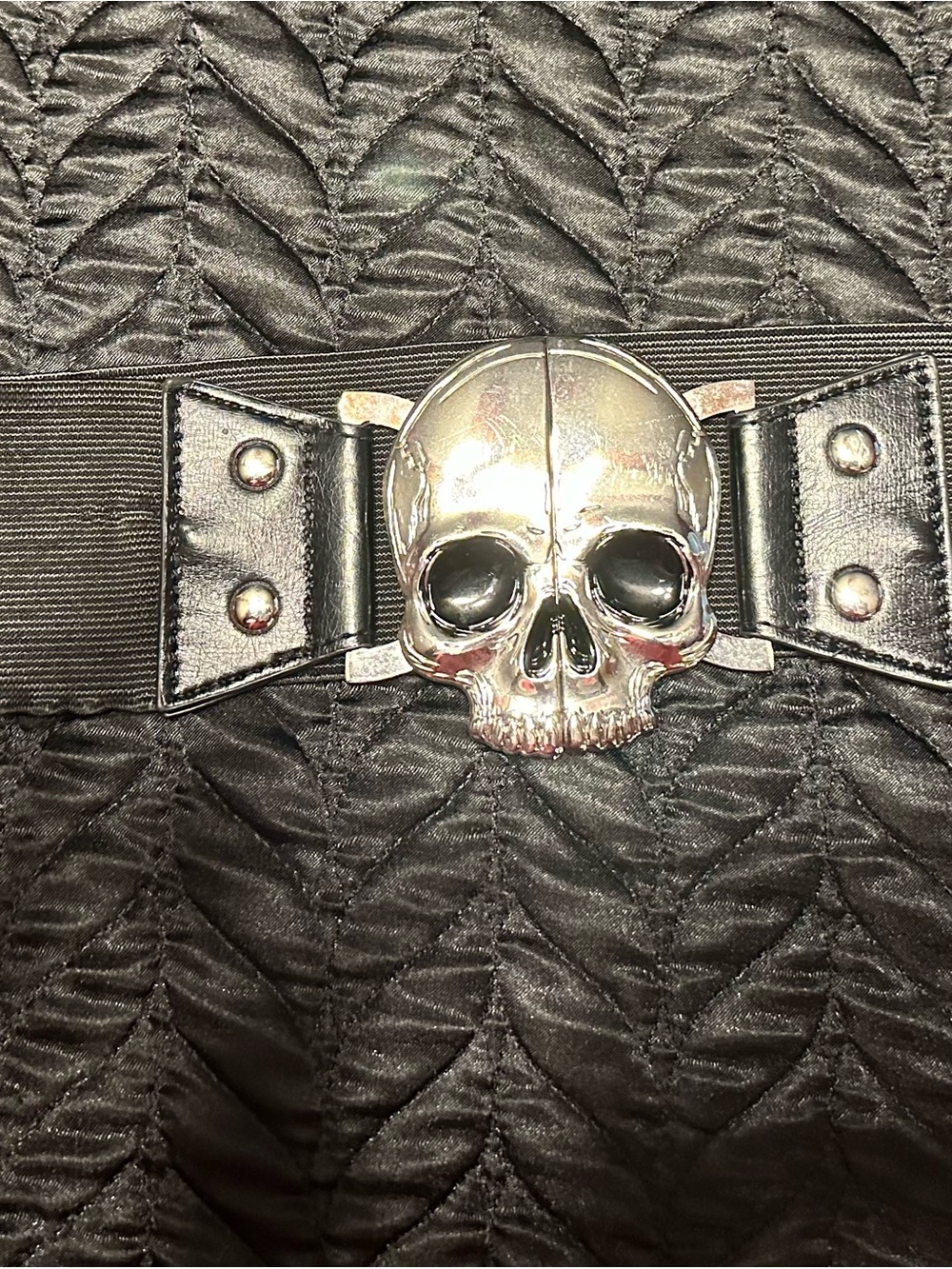 Silver Skull Buckle Black Women's Elastic Belt